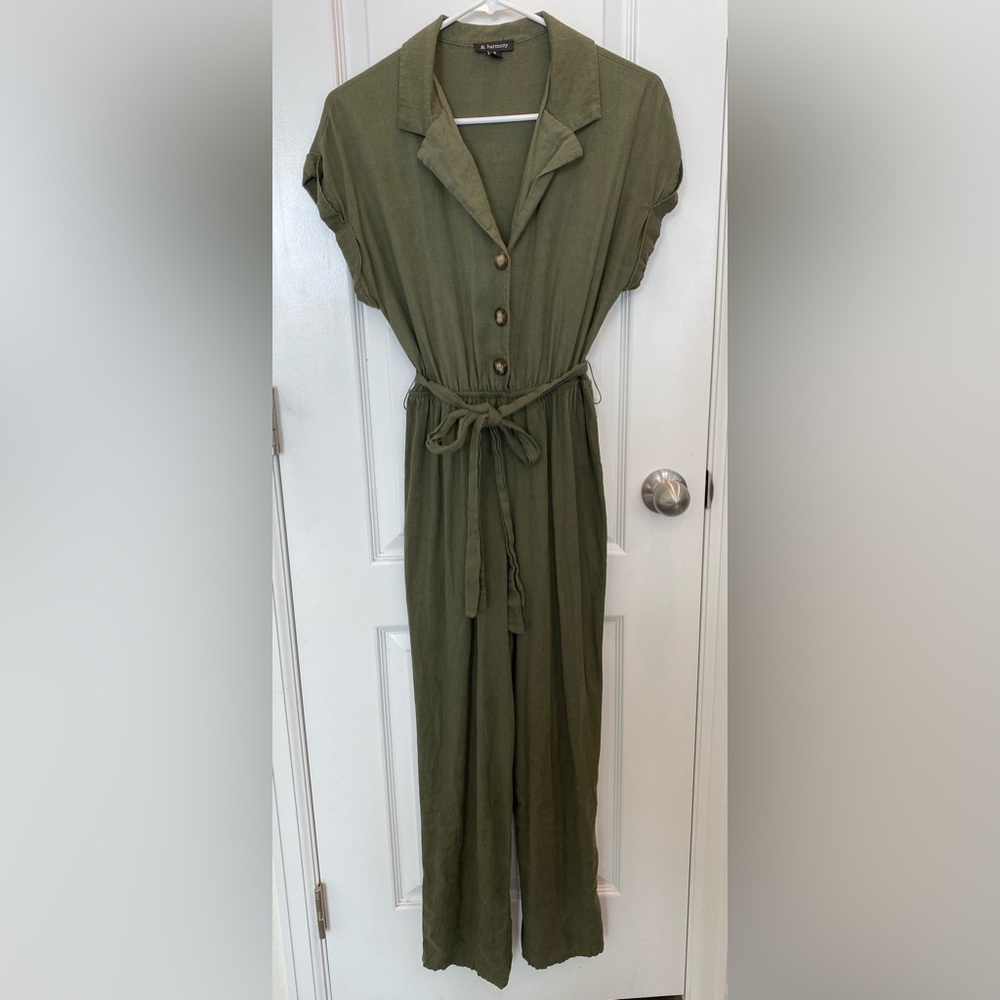Army Green Collared Jumpsuit